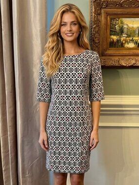 NWOT‎ Jude Connally Black White Pink Print Dress Size MEDIUM